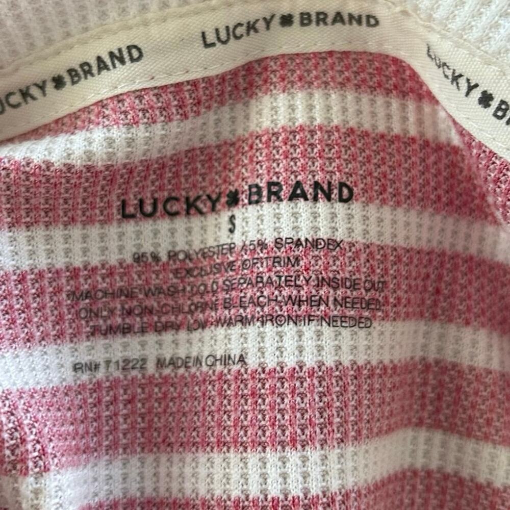 Lucky Brand Red White Stripe Henley Top Small Waffle Knit Long Sleeve Casual - Picture 4 of 6